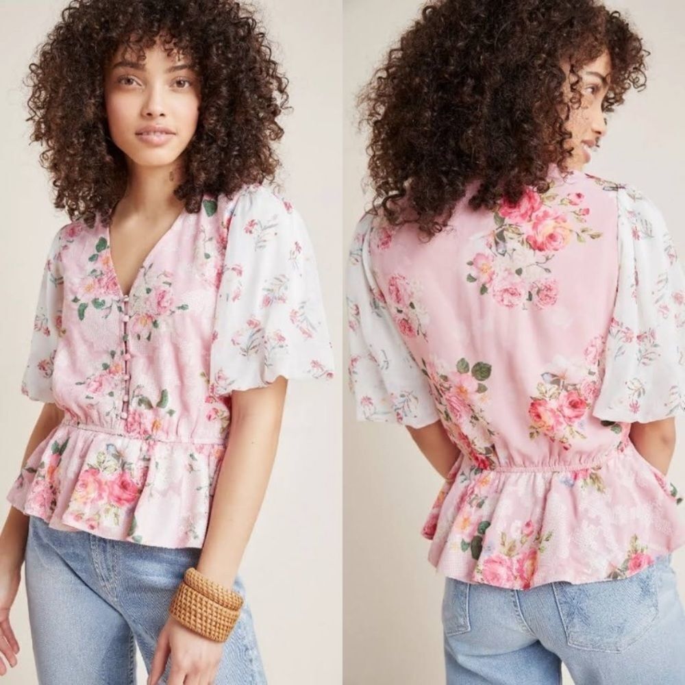 Hemant& Nandita rose floral embroidered top, XS